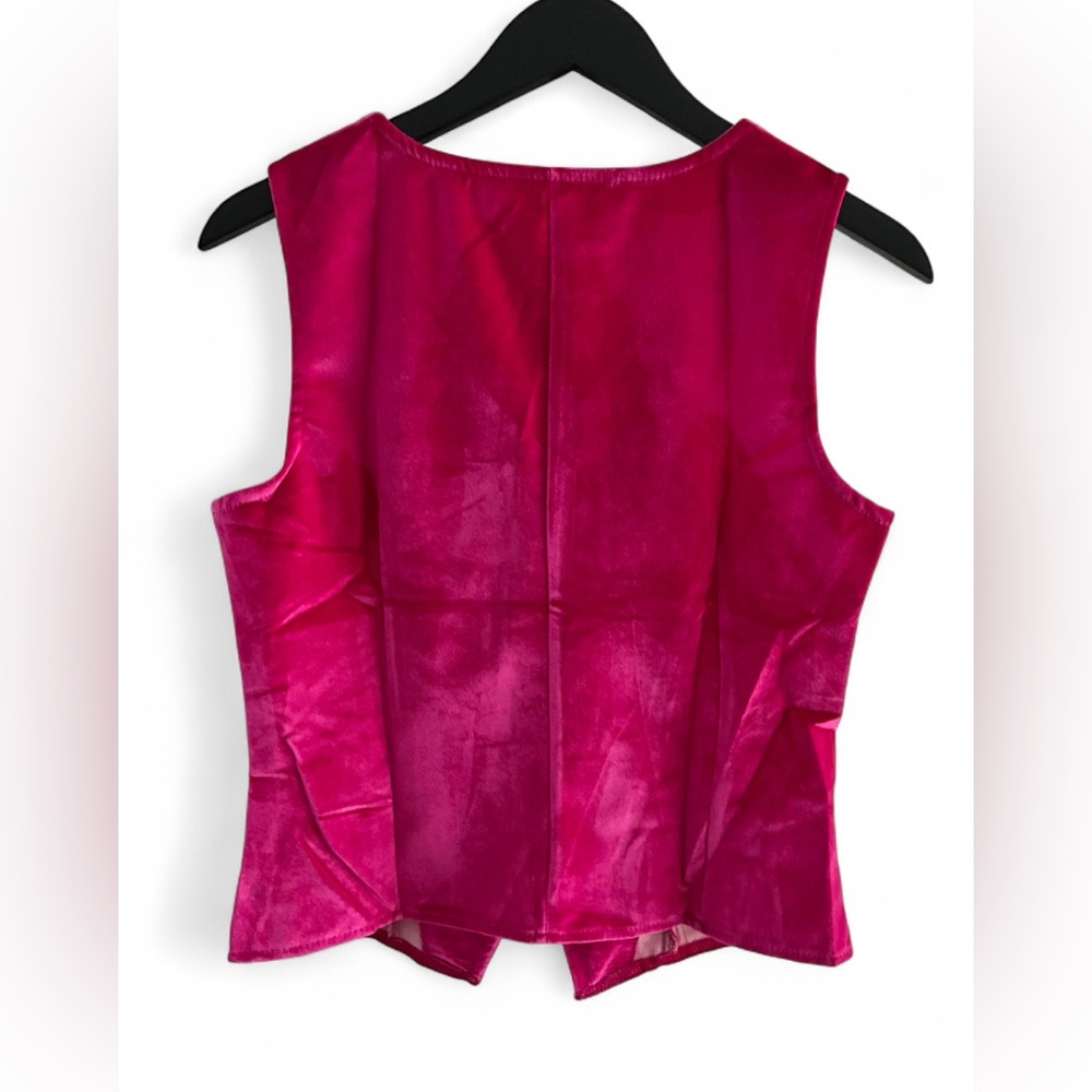 NWOT Y2K Retro | SZ M | Velvet Pink Boho Button-Up Vest Top - Picture 5 of 8